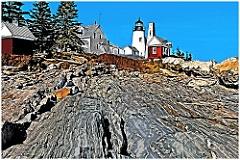 Pemaquid Light Over Rock Formations - Digital Painting